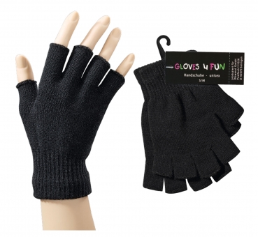 1/2 Finger Handschuhe in schwarz für Teenager, Damen & Herren vorn offen